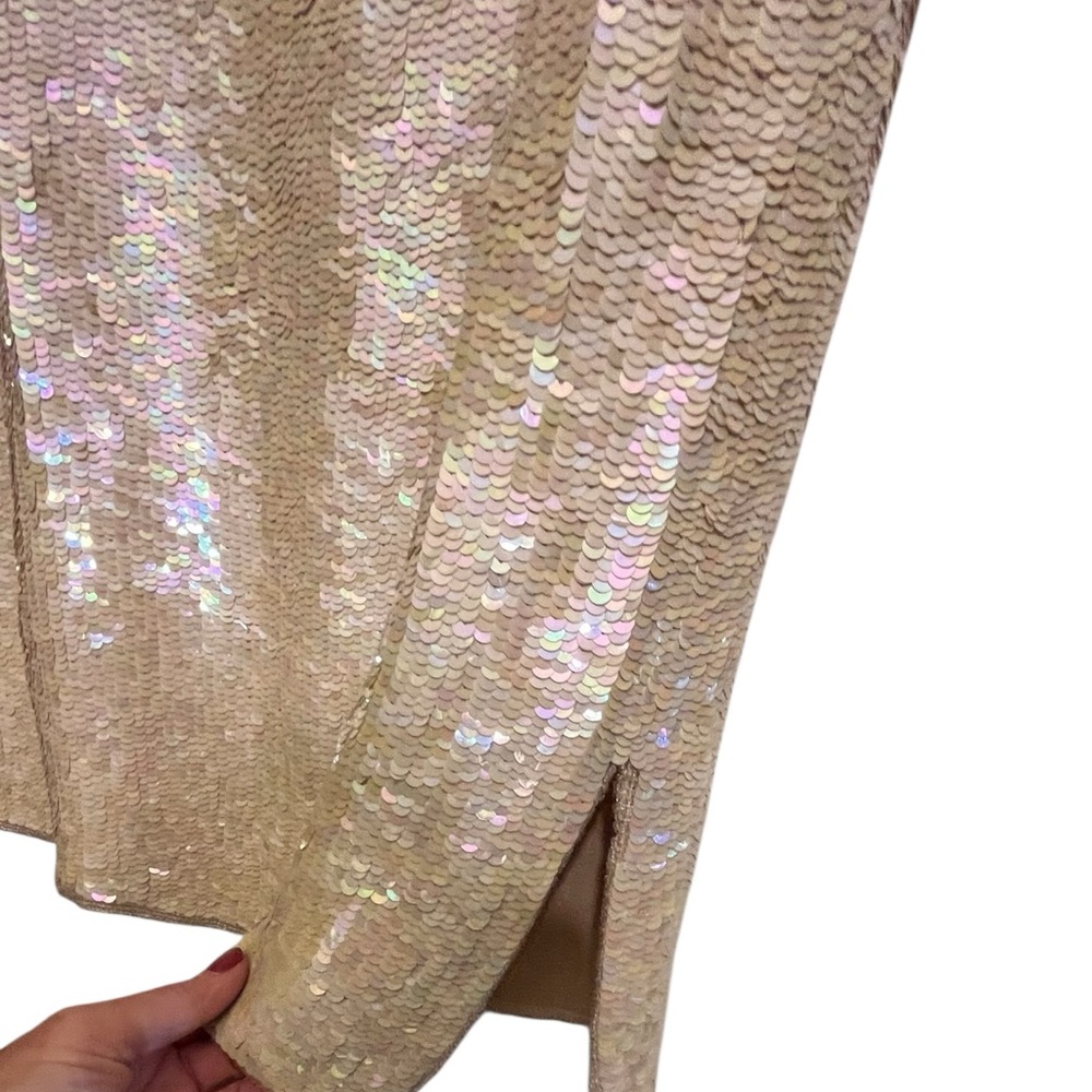 Niteline by Bella Rourfagali size 12-14 Ivory sequin tank AB sequins side slits - Picture 10 of 16